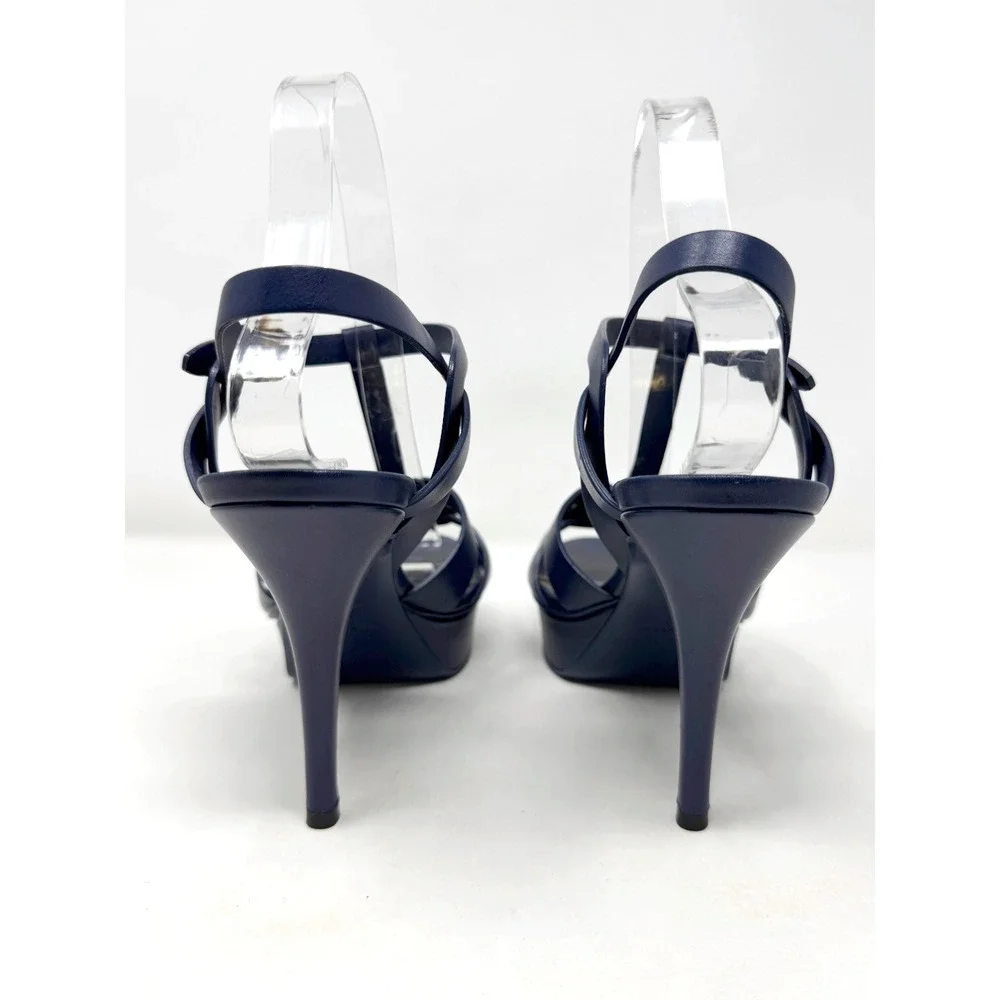 Saint Laurent Tribute Blue Leather Platform Sandals Heels 39.5 - Picture 5 of 11